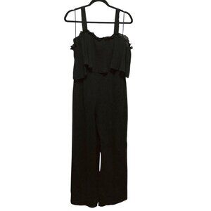 Love, Bonito Solid Black Ruffled Pleated Overlay Wide-Leg  Jumpsuit 6